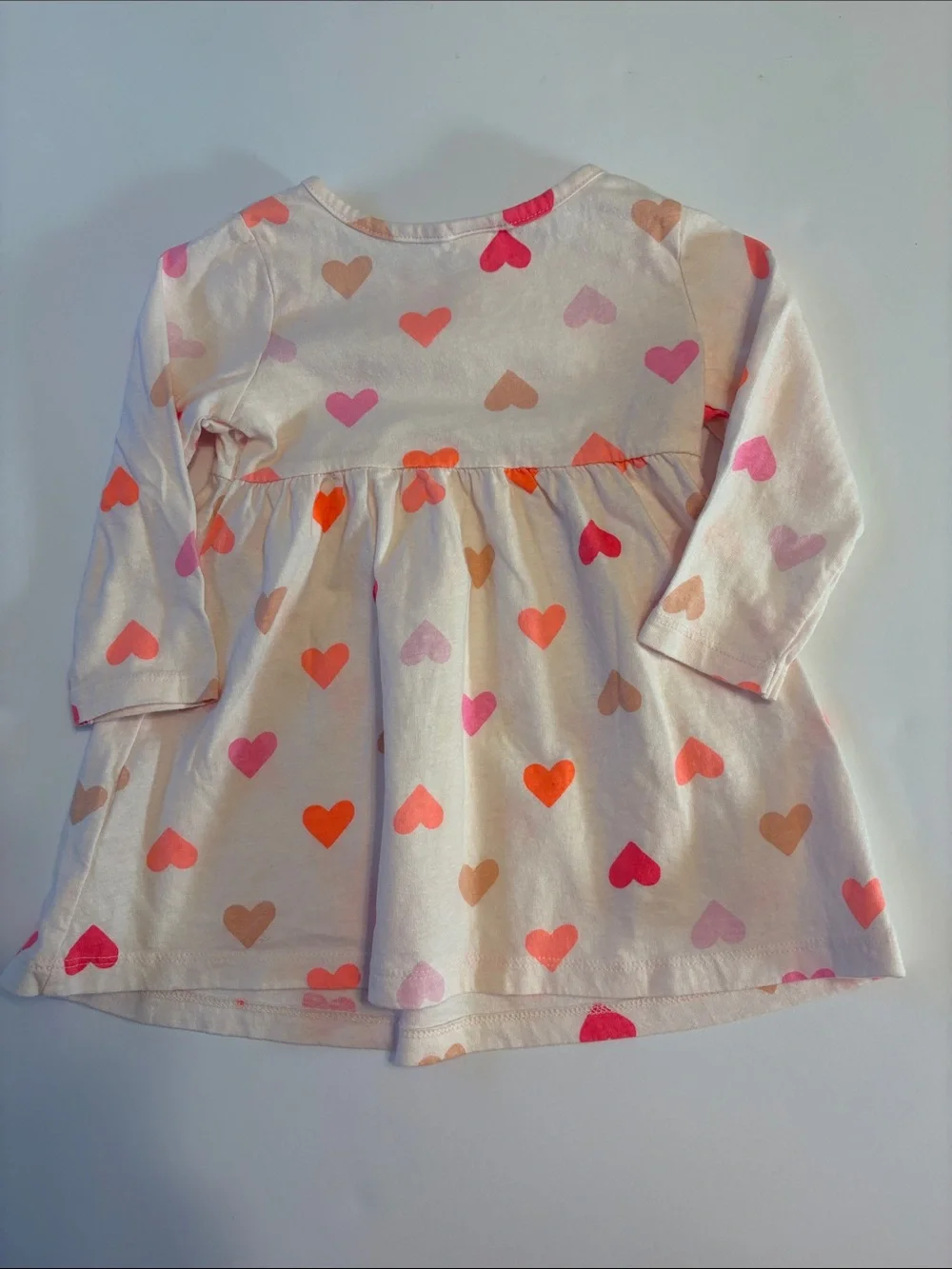 Old Navy Cream Heart Print Long-Sleeve Dress